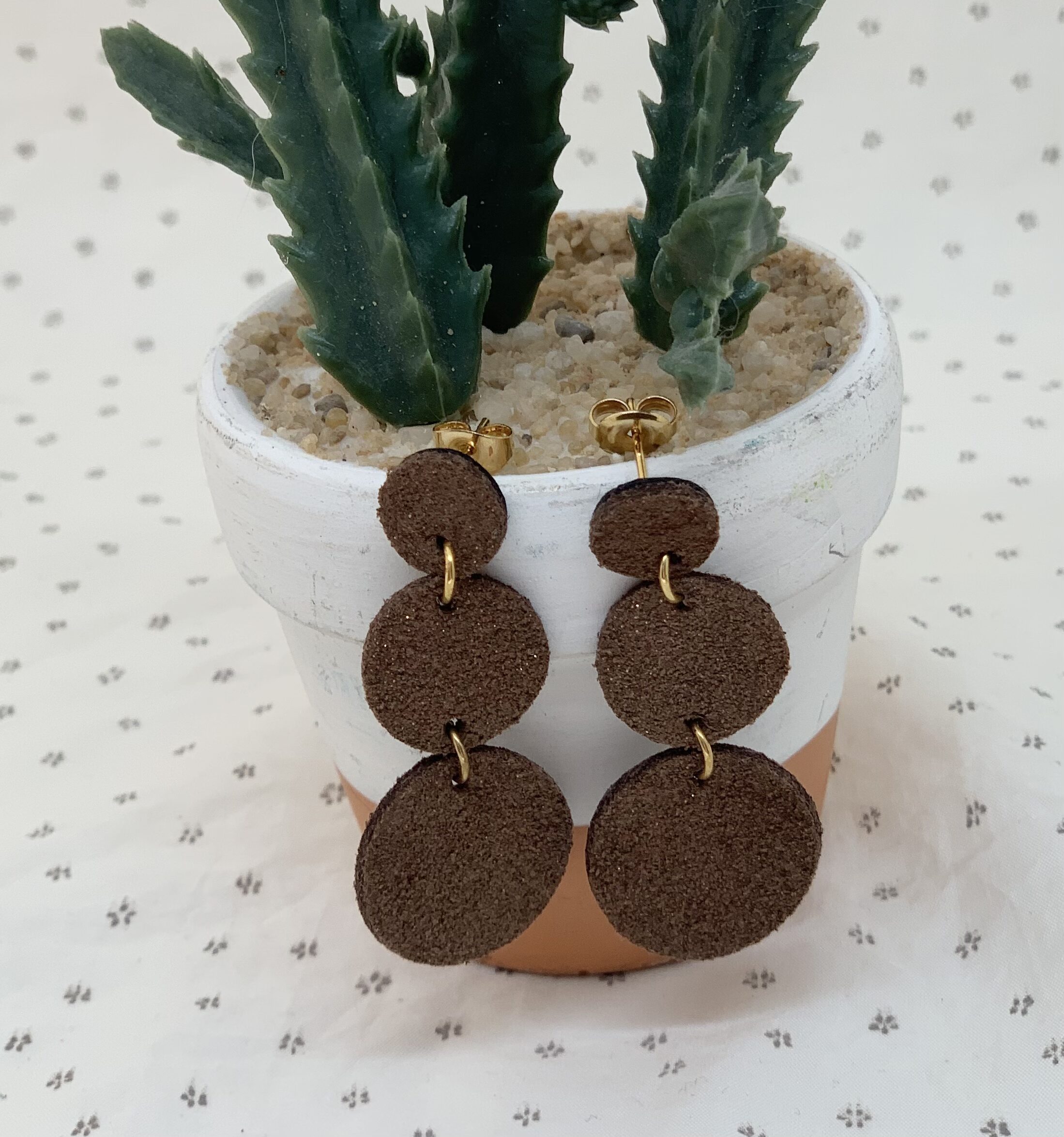 Boucles PAULINE, 3 ronds de cuir pailleté – Image 2