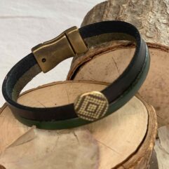 Bracelet lacets de cuir & poussoir rond motif losange