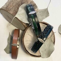Bracelet de cuir & poussoir feuille
