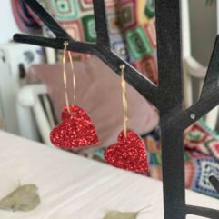 Créoles coeurs chunky paillettes - Rouge