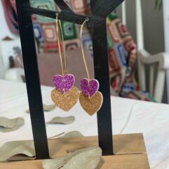 Boucles double coeurs chunky paillettes - Violet foncé & Doré